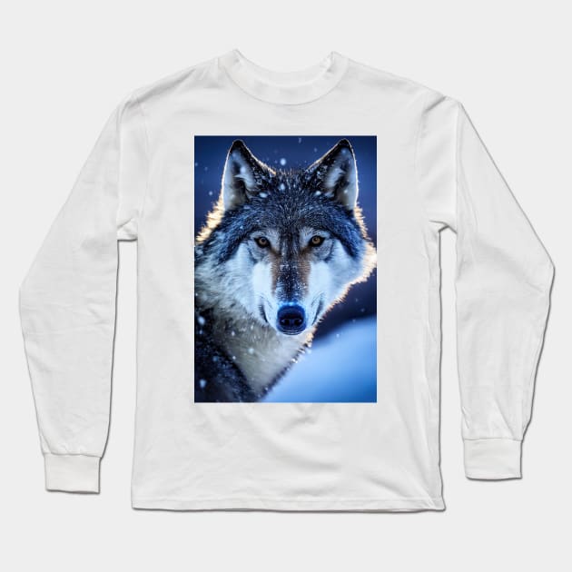 Portrait of Snow wolf Long Sleeve T-Shirt by DyeruArt